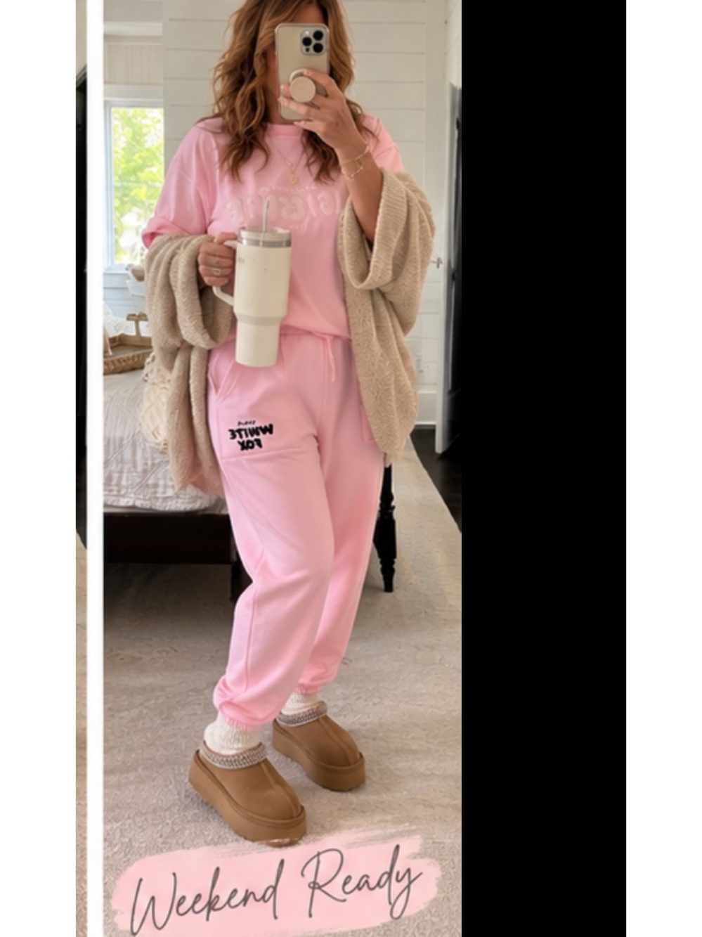 WHITE FOX. SET. Pink tshirt and Sweatpants Set. L. Like new!!! - Picture 3 of 5